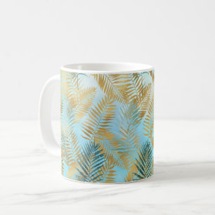 Aqua Sky Grönt Guld Tropiska blad Kaffemugg