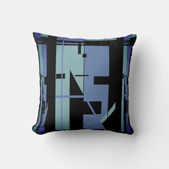 Aqua Slate Blue Black Southwest Art look Mosaic Kudde (Framsida)