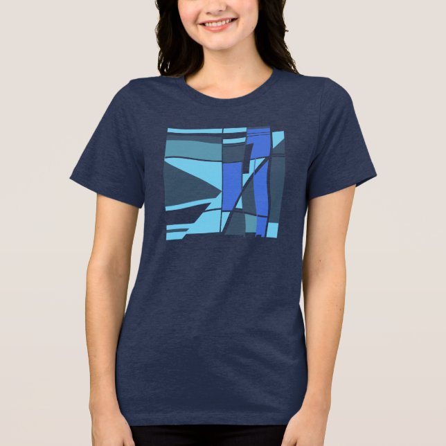 Aqua Slate Teal Royal Blue Geometric Shapes Motif T Shirt (Framsida)
