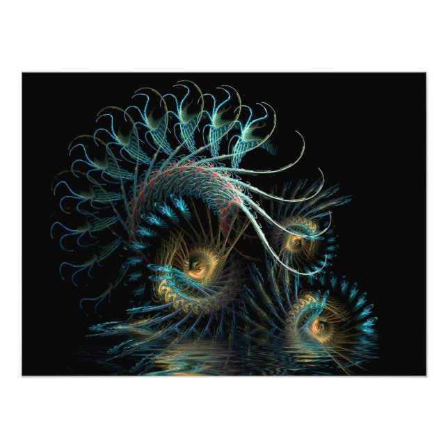 Aqua Snäcka Swirl Fractal Art Photo Fototryck (Framsidan)