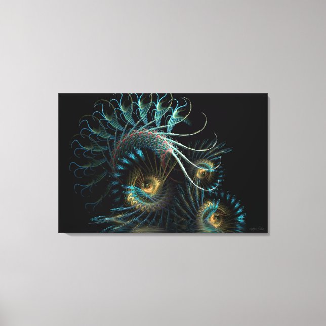 Aqua Snäcka Swirl Fractal Art Wrapped Canvas (Framsida)