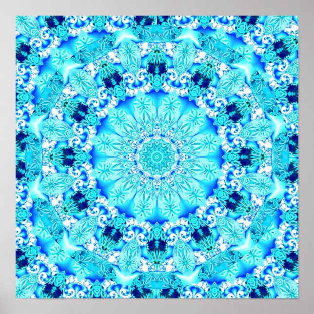 Aqua Snöre, ömtålig, Abstrakt Mandala Poster (Framsidan)