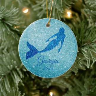 Aqua Sparkly Sjöjungfru Ornament Personlig Gift