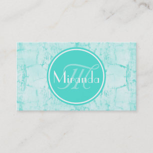 Aqua Sprucken Målad Monogram Visitkort