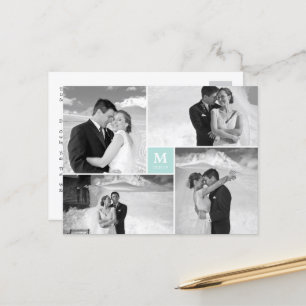 Aqua Square Monogram 4 Photo Bröllop Tack Vykort