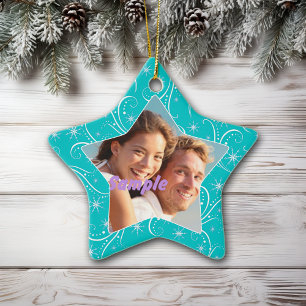 Aqua Star Swirl-julfoto Ornament