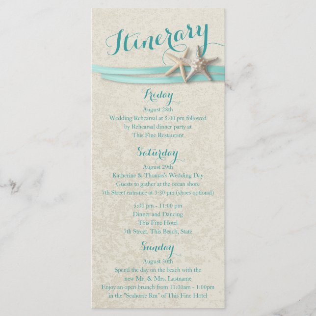 Aqua Starfish Beach Wedding Itinerary Program (Framsida)