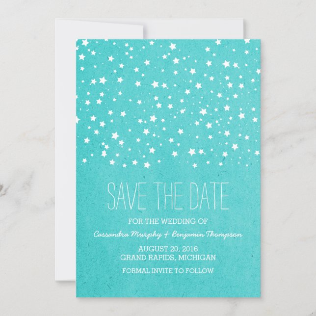 Aqua Starry Night Save Date Inbjudan (Framsida)