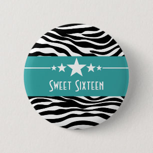 Aqua Stars Zebra tryck Sweet 16 Button Knapp