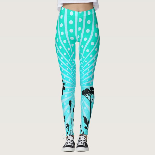 Aqua strålande prick siluett Bloom  Leggings (Framsida)