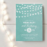 Aqua String Ljus 21:a födelsedagsinbjudan Inbjudningar<br><div class="desc">Chicens moderna sommardesign i födelsedagsfest inbjudan med enkel elegant glödande sträng ljus som hänger över överkanten och en klassblandning av modernt och kalligrafiskt skript typsnitt på en utskriven bild av vattenfärgen struktur. En enkel och snyggt, perfekt till sommaren! Klicka på knappen CUSTOMIZE IT för att anpassa typsnitt, flytta texten och...</div>