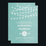 Aqua String Ljus bröllopsinbjudan Inbjudningar<br><div class="desc">Chicens moderna inbjudan till sommarbröllop, med en enkel elegant med glödande sträng ljus som hänger över överkanten och en klassblandning av modernt och kalligrafiskt skript typsnitt på en utskriven struktur-bakgrund med faux vattencolor. En enkel och snyggt, perfekt till sommaren! Klicka på knappen CUSTOMIZE IT för att anpassa typsnitt, flytta texten...</div>