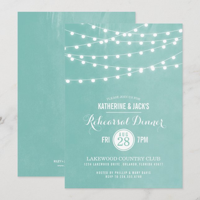 Aqua String Ljus Rehearsal Middagsinbjudan Inbjudningar (Fram/baksida)
