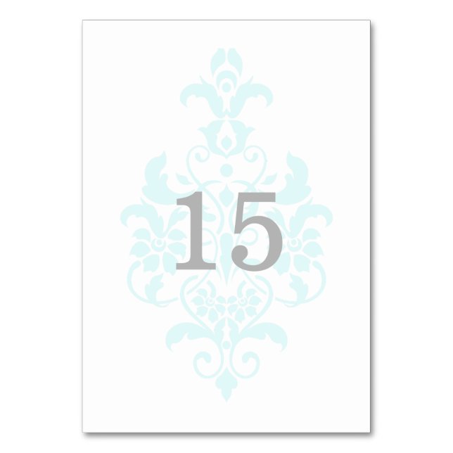 Aqua Subtle Damask Bord Card Bordsnummer (Framsidan)