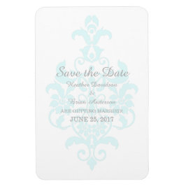 Aqua Subtle Damask Save Date Flexi Magnet