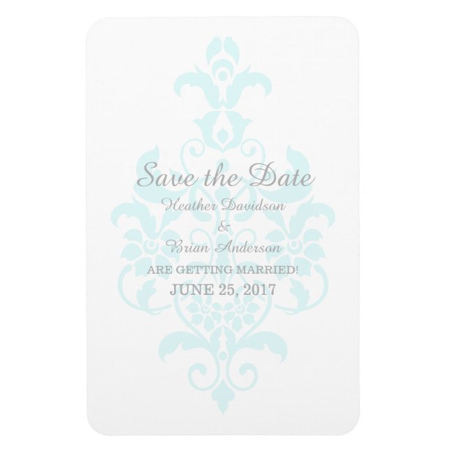 Aqua Subtle Damask Save Date Flexi Magnet (Vertikal)