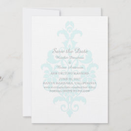 Aqua Subtle Damask Save the Date Inbjudan