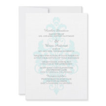 Aqua Subtle Damask Wedding Inbjudan
