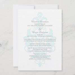 Aqua Subtle Damask Wedding Inbjudan