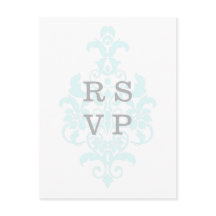 Aqua Subtle Damask Wedding OSA Postcard
