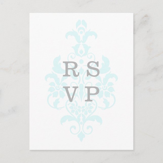 Aqua Subtle Damask Wedding OSA Postcard Inbjudan Vykort (Framsida)
