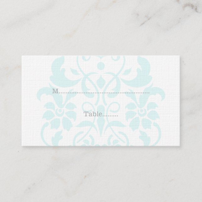 Aqua Subtle Damask Wedplace-kort Placeringskort (Framsida)