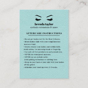 AQUA Suede Eyelash Browbar Aftercare Instructions Visitkort