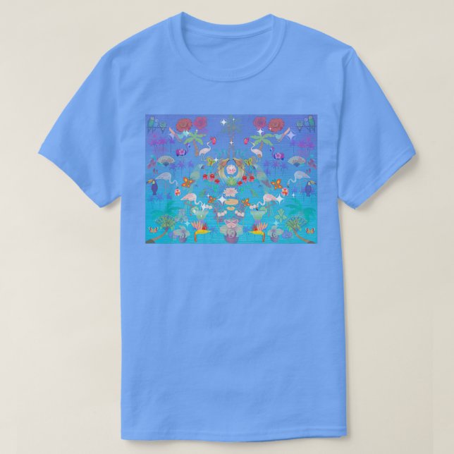 Aqua Sunset Moody Blommigt Tapet T Shirt (Design framsida)