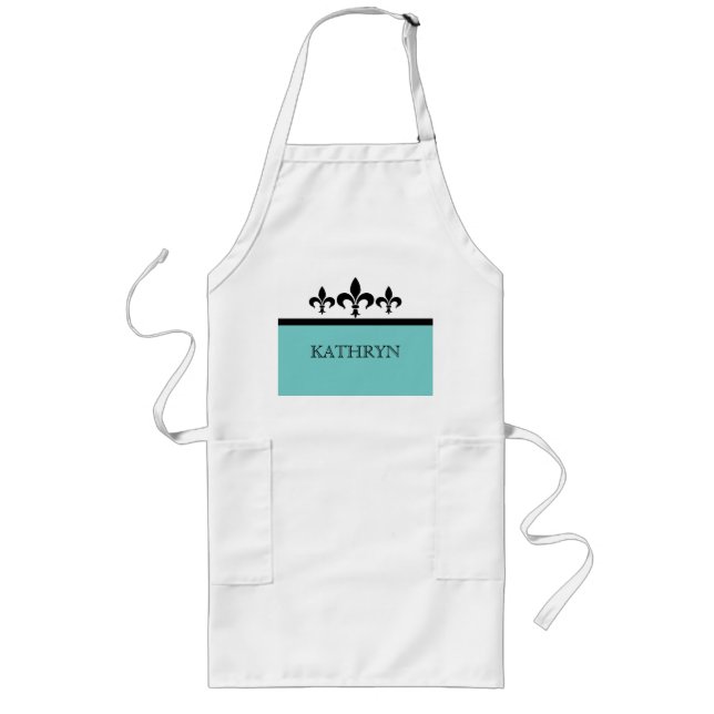 Aqua Swanky Fleur De Lis Apron Långt Förkläde (Framsidan)