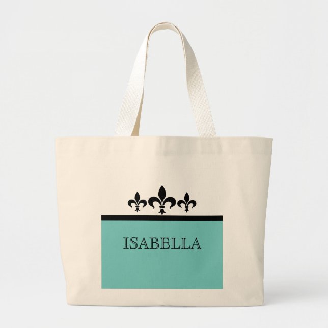 Aqua Swanky Fleur De Lis Bag Jumbo Tygkasse (Framsidan)
