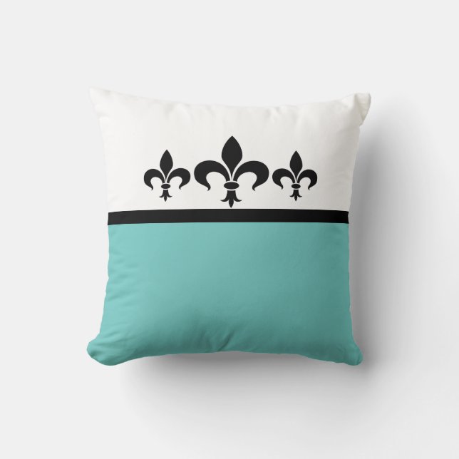 Aqua Swanky Fleur De Lis Pillow Kudde (Framsida)