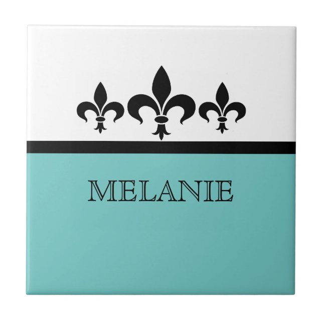 Aqua Swanky Fleur De Lis Tile Kakelplatta (Framsidan)