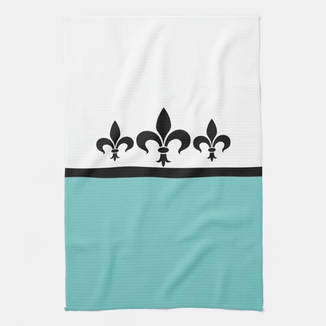 Aqua Swanky Fleur De Lis Towel Kökshandduk (Vertikal)
