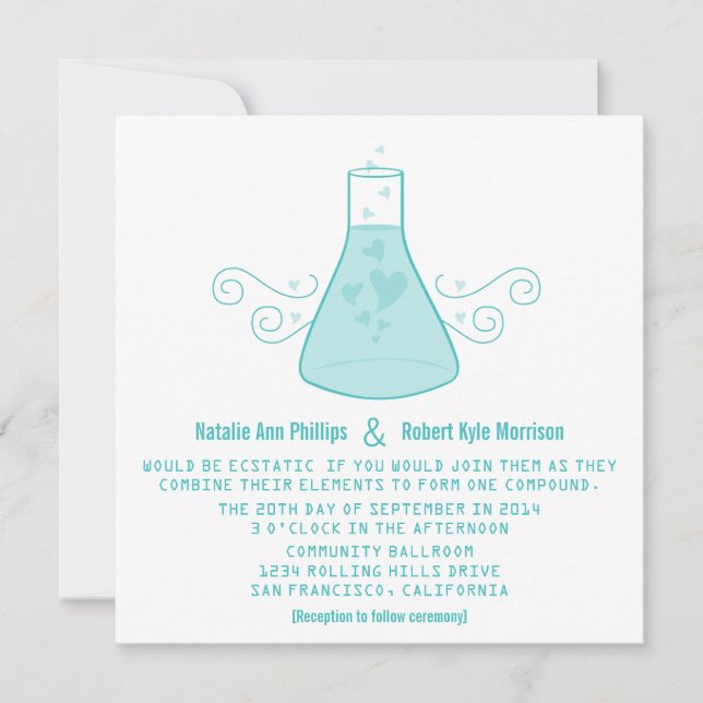 Aqua Sweet Chemistry Wedding bjudande Inbjudningar (Framsida)