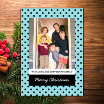 Aqua Sweet Polka Dot Helgdag Photo Flat Card