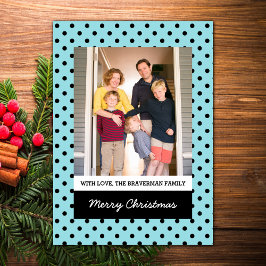Aqua Sweet Polka Dot Helgdag Photo Flat Card Julkort