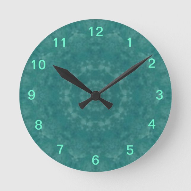 Aqua Swirls Kaleidoscope Wall Clock Rund Klocka (Framsida)