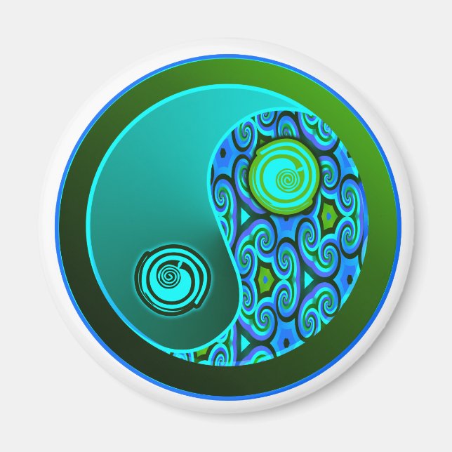 Aqua Swirls Yin Yang Magnet (Framsidan)