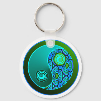 Aqua Swirls Yin Yang Nyckelring