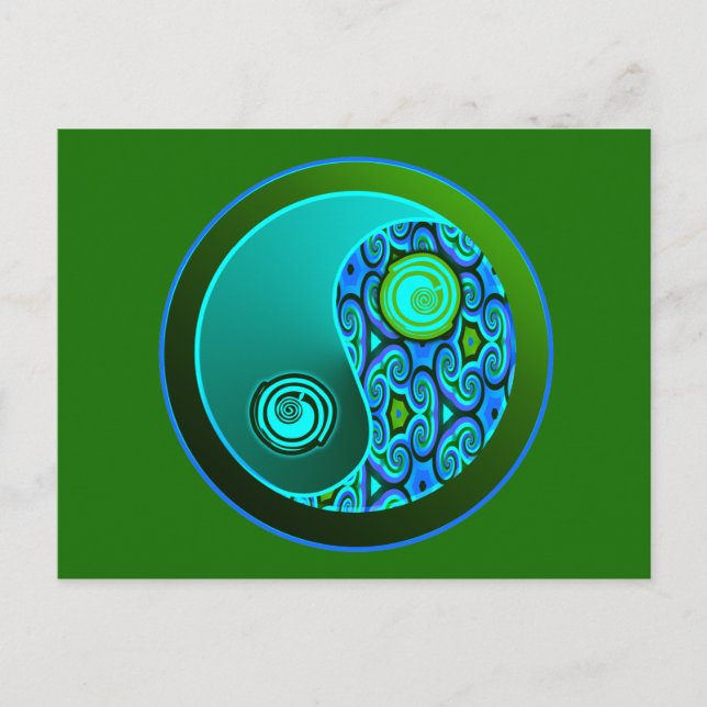 Aqua Swirls Yin Yang Vykort (Framsida)