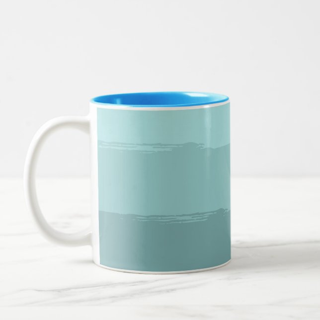Aqua Teal Abstrakt Rand Två-Tonad Mugg (Vänster)