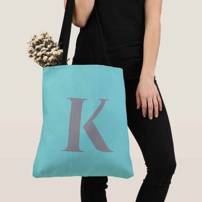 Aqua Teal Anpassningsbar Modern Monogram, sommar Tygkasse (Närbild)