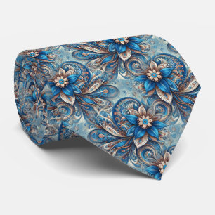 Aqua Teal Azure Blå Beige Paisley Konst Mönster Slips