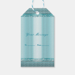 Aqua Teal Blå & Silver Diamond Bling Party Favor Presentetikett