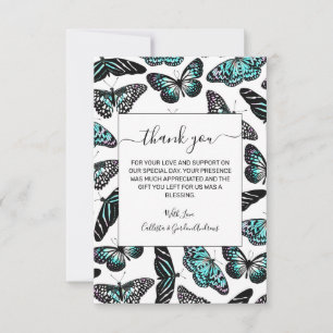 Aqua Teal Black Butterflies Watercolor Mönster Tack Kort