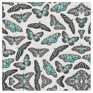 Aqua Teal Black Butterflies Watercolor Mönster Tyg
