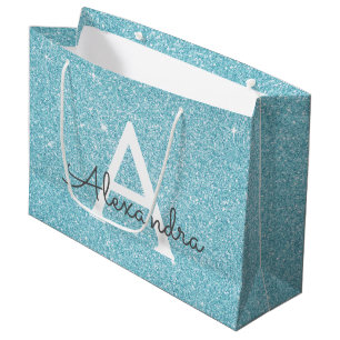 Aqua Teal Blue Glitter & Gnistra Monogram