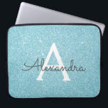 Aqua Teal Blue Glitter och Gnistra Monogram Laptop Fodral<br><div class="desc">Aqua Teal Blue Faux Glitter och Gnistra Elegant Monogram Fodral. Fodral kan anpassas så att det omfattar ditt första och första namn.</div>