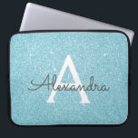 Aqua Teal Blue Glitter och Gnistra Monogram Laptop Fodral<br><div class="desc">Aqua Teal Blue Faux Glitter och Gnistra Elegant Monogram Fodral. Fodral kan anpassas så att det omfattar ditt första och första namn.</div>