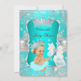 Aqua Teal Blue Princess Baby Shower Blonde Girl Inbjudningar